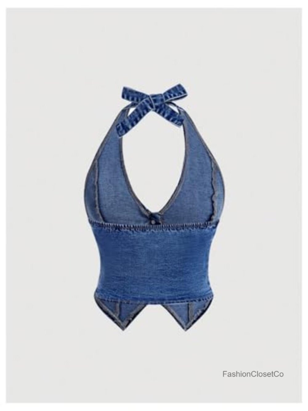 Denim Halter Top Tie Backless Button Front Slim Fit Vest - Picture 2 of 4